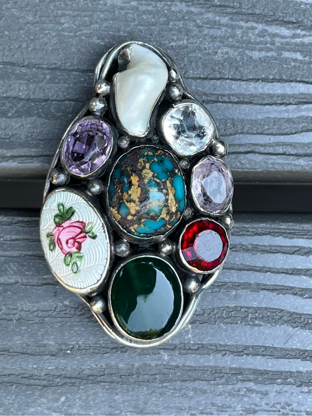 Multistone Silver,Turquoise,Red,Purple,White & Green Stone Ring & Turquoise Ring - Picture 2 of 9
